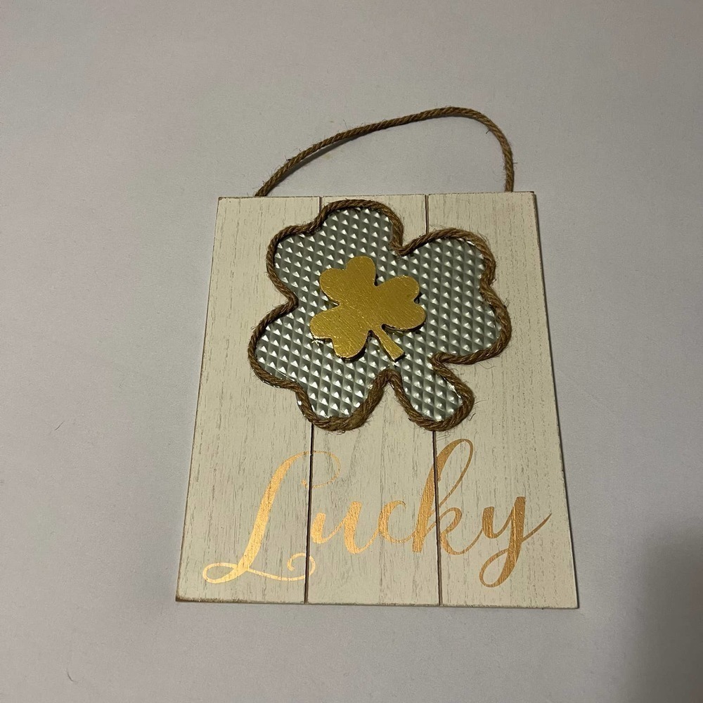 5/ $25 Rustic Shamrock "Lucky" Cottage-Style Wall Hanging Art